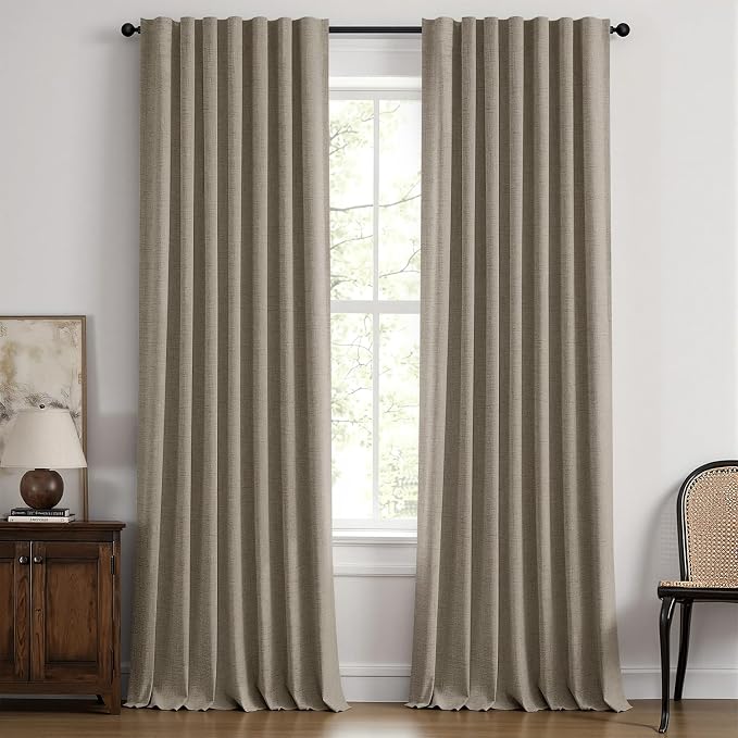 MIULEE 100% Blackout Linen Curtains 42 x 96 Inch Faux Linen 2 Panels | Thermal by MIULEE