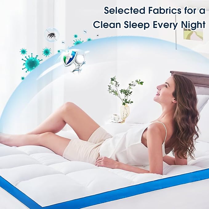 Short Queen Mattress Topper, CYMULA Cooling Mattress Pad Cover PillowTop for Bed Back Pain, Extra Thick Mattress Protector Firm Soft Floor Fill Overfilled with 8-21 Inch Deep Pocket, 60"x75"White