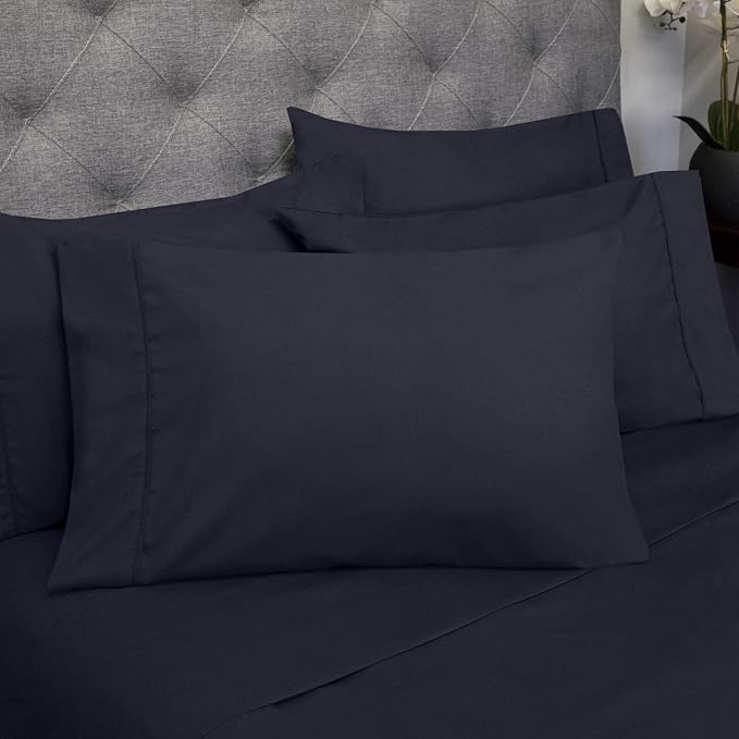 Sweet Home Collection 6 Piece 1500 Supreme Collection Brushed Microfiber Deep Pocket Sheet Set-2 Extra Pillow Cases, Great Value, Split King, Navy