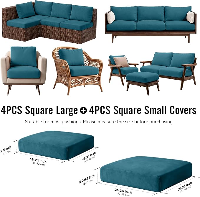 8Pcs Outdoor Cushion Covers, Stretch Patio Furniture Couch Chair Slipcovers | - Image 2