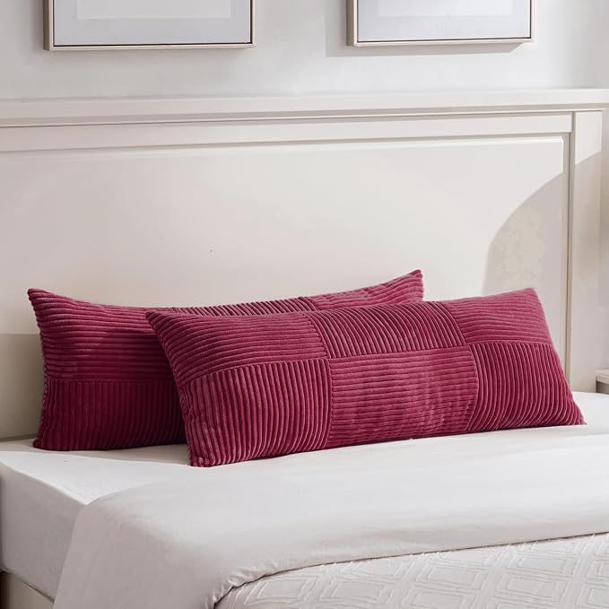 Fancy Homi Set of 2 Burgundy Boho Long Lumbar Body Decorative Throw Pillow by Fancy+Homi