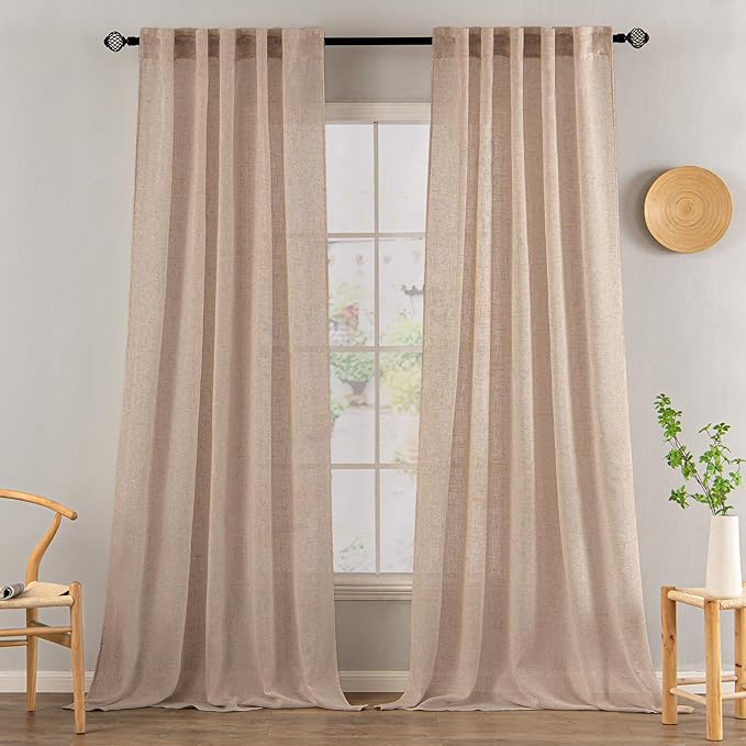 MIULEE Natural Beige Linen Curtains 52x90 Inch Long by MIULEE