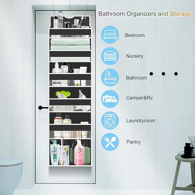 Over The Door Organizer Closet,6 Bins 12 Side Pockets,Hanging Organizer,Anti Tilt 50 lbs Load Organizers and Storage with Clear Window for Bedroom,Nursery,Rv,Bathroom,Camper(Black)