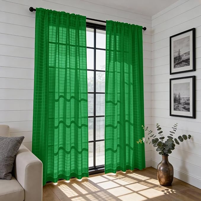 SpaceDresser Check Sheer Curtains 72 Inches Long - Image 6
