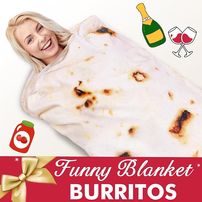 Jorbest Burrito Tortilla Throw Blanket Birthday Gifts for Women Men Teen Boys Girls, Novelty Tortilla Food Blanket Funny Gifts for Adult Kids, 285 GSM Soft Flannel Taco Blanket (Yellow, 80 inches)