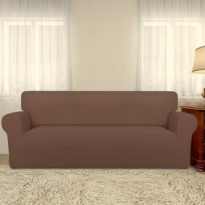 PureFit Stretch Oversized Couch Covers Fleece Sofa Slipcovers Brown | 1-Piece - Image 2