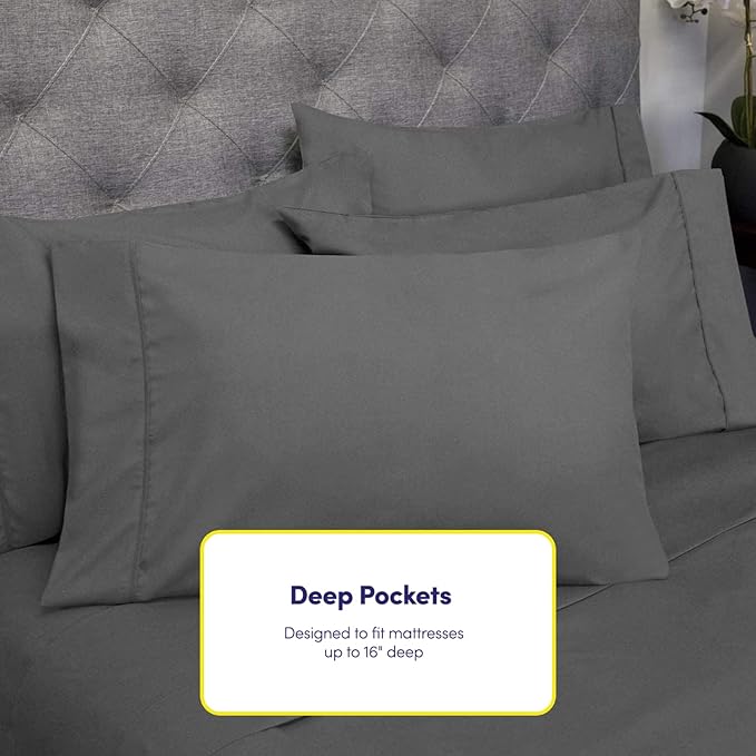 Full Size Bed Sheets - 6 Piece 1500 Supreme Collection Fine Brushed Microfiber Deep Pocket Full Sheet Set Bedding - 2 Extra Pillow Cases, Great Value, Full, Gray