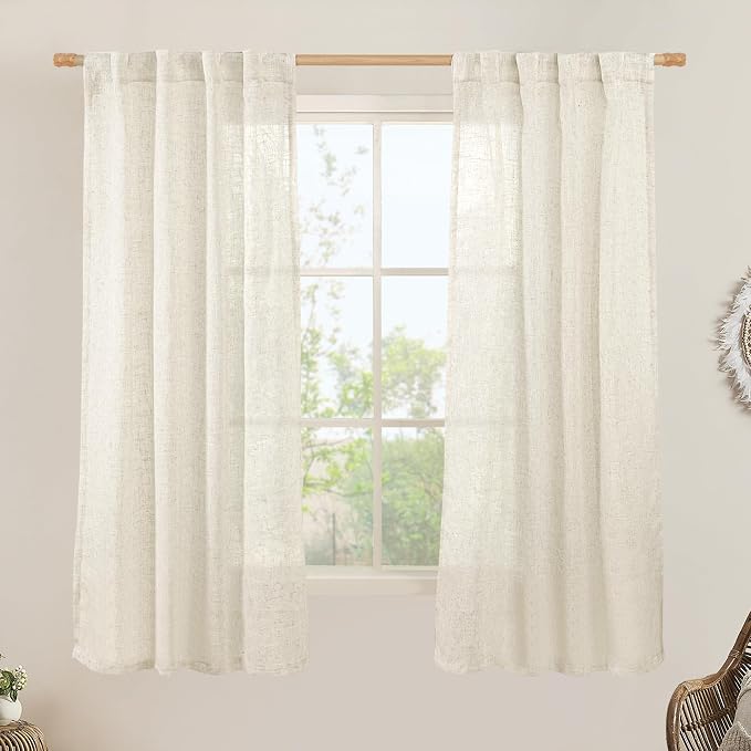Natural Semi Sheer Linen Curtains 60 Inch by LAMIT