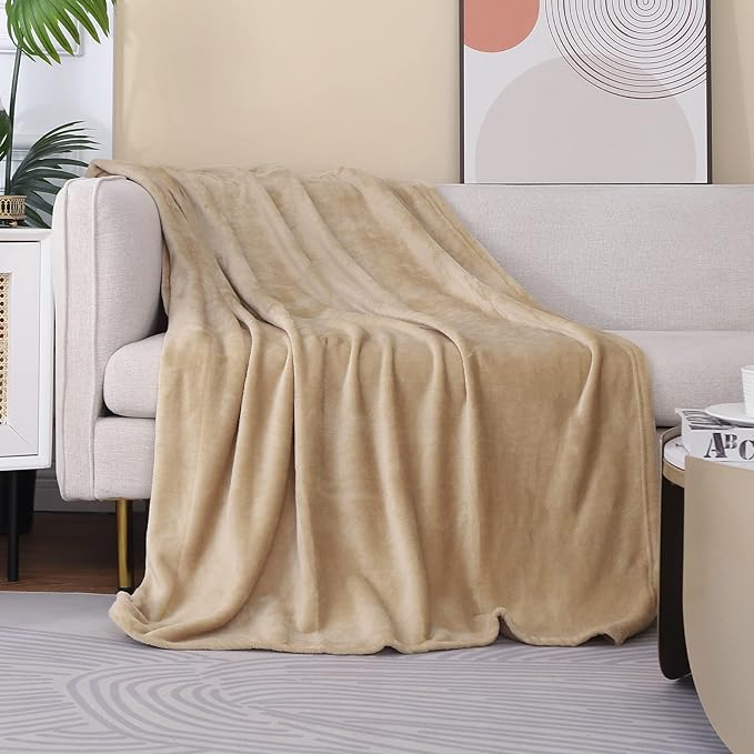Beige Fleece Plush Throw Blanket 50"x60"for Couch Sofa Fuzzy Cozy Flannel | by JIAHANNHA