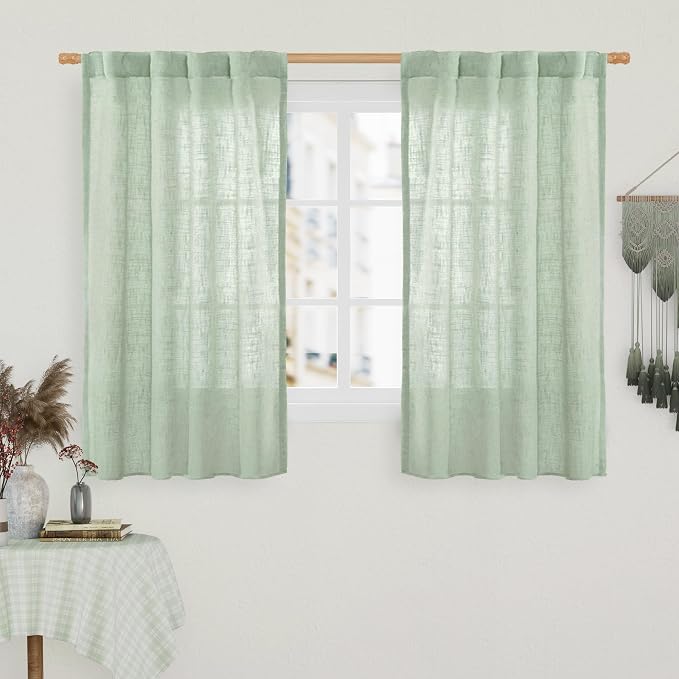 54 Inch Semi Sheer Window Linen Curtains, Light Filtering Panels | Faux Linen by LAMIT