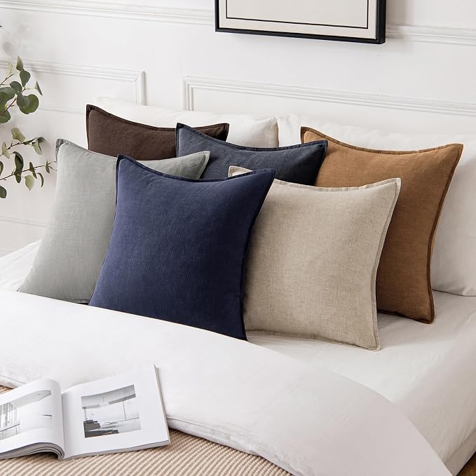 MIULEE Decorative Linen Pillow Covers 16x16 Inch Brown | Boho Farmhouse​ ​Fall - Image 5