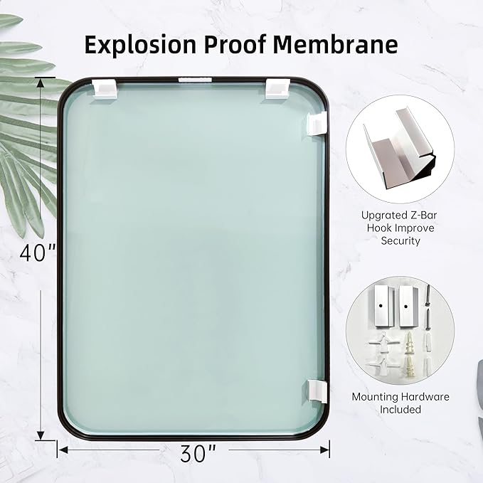 Rectangle Bathroom Mirror for Wall Decor, 40x30 Inch Brushed Bronze Metal Framed Rectangular Mirror for Bathroom Vanity, Living Room, Bedroom, Farmhouse, Hangs Vertically or Horizontally