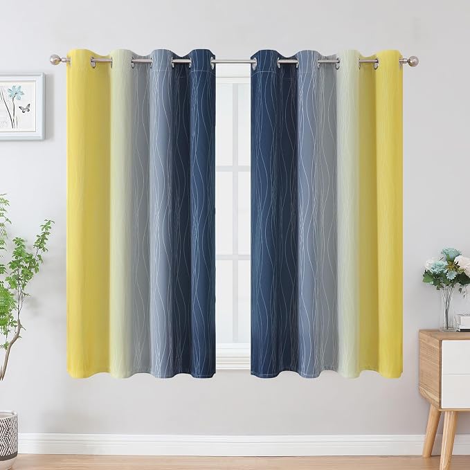Navy Blue and Yellow Ombre Blackout Curtains - Image 2