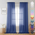 Royal Blue Sheer Curtains 96 Inches Long 2 Panels, Farmhouse Voile Sheer Curtain by Lecloud