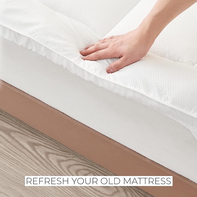 Great Bay Home Full Mattress Topper. Thick, Elastic Corner Mattress Protector and Cover. Ultra-Soft Pillowtop Mattress Pad. Fits Mattresses Up to 18" (Full, White)