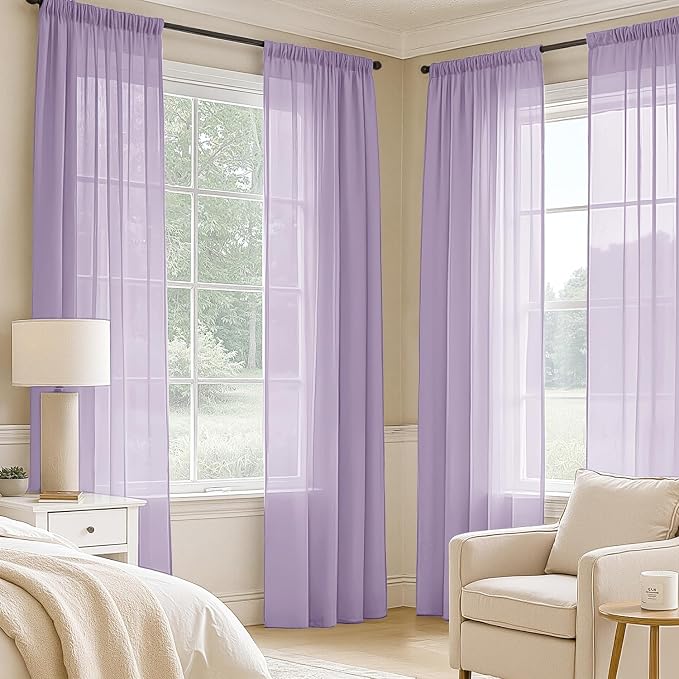 MIULEE Light Purple Sheer Curtains 84 Inches Long 4 Panels 42 x 84 Inches | - Image 2