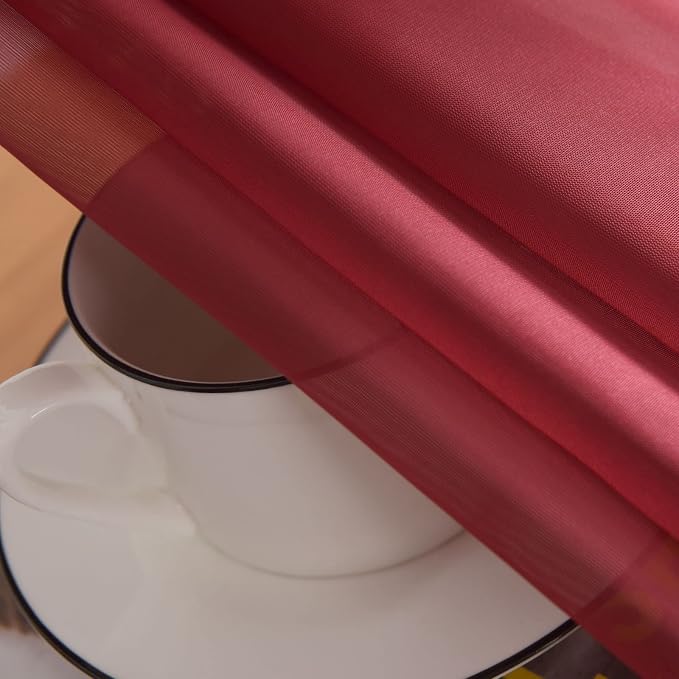 SpaceDresser Basic Rod Pocket Sheer Voile Window Curtain Panels Burgundy 1 Pair - Image 6