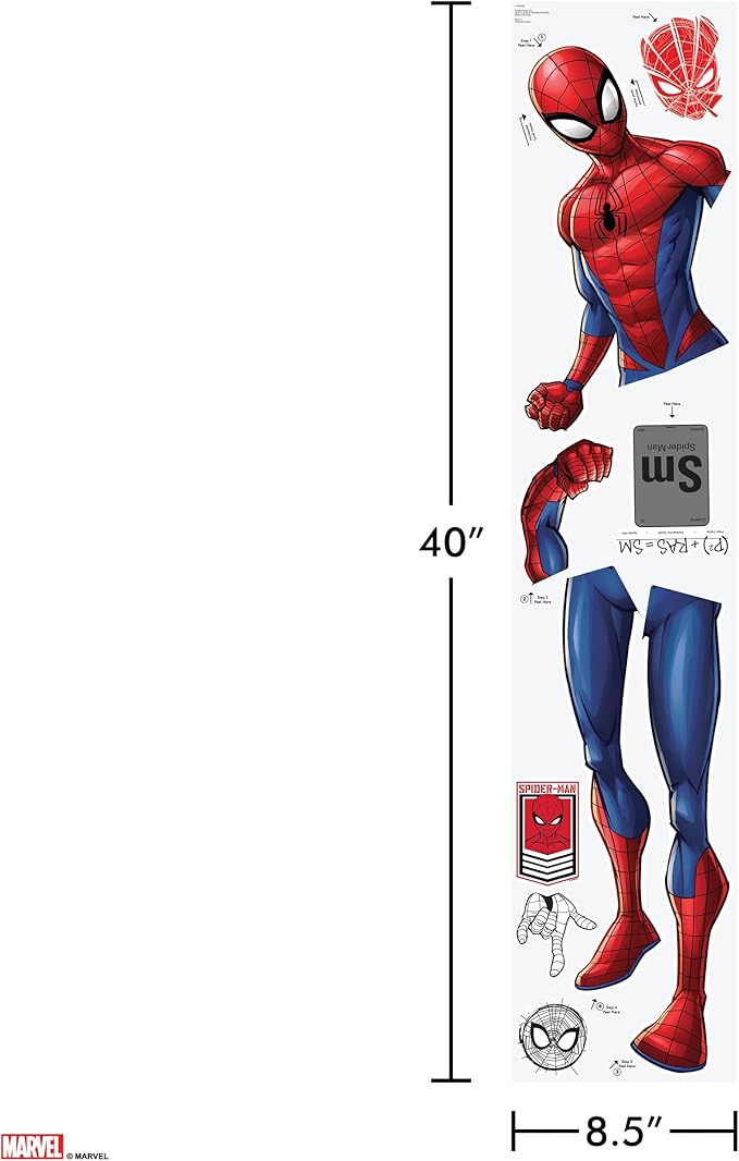 Marvel Spider-Man Wall Decal by Wall Palz, 25'' Vinyl Sticker with 3D Augmented Reality Interaction, Superhero Themed Room Decor for Boys