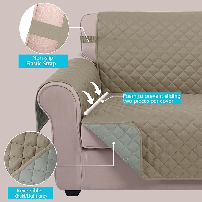 U-NICE HOME Reversible Oversized 28''Chair Covers, Khaki/Light Grey | Armchair - Image 4