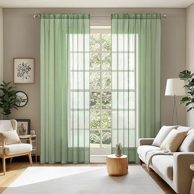 MIULEE Sage Sheer Curtains 54 X 108 Inches Sage, 2 Panels | Solid Color by MIULEE