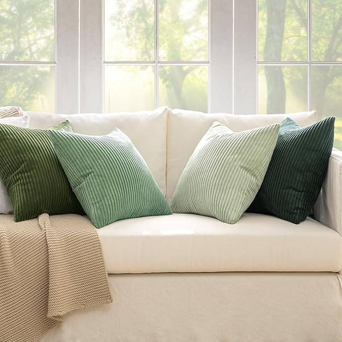 MIULEE Soft Corduroy Decorative Throw Pillow Covers Forest Green 18x18 | Set of - Image 2