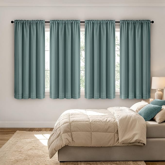 MIULEE 4 Panels Set Dusty Blue Blackout Curtains 63 Inch Length Bedroom | - Image 2