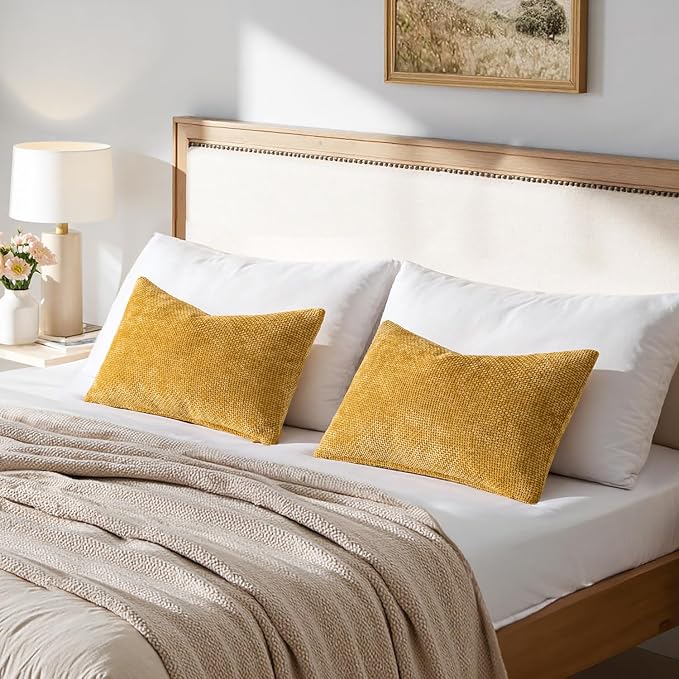 MIULEE Decorative Lumbar Throw Pillow Covers 12x20 in Mustard Yellow 2 Pack | - Image 3
