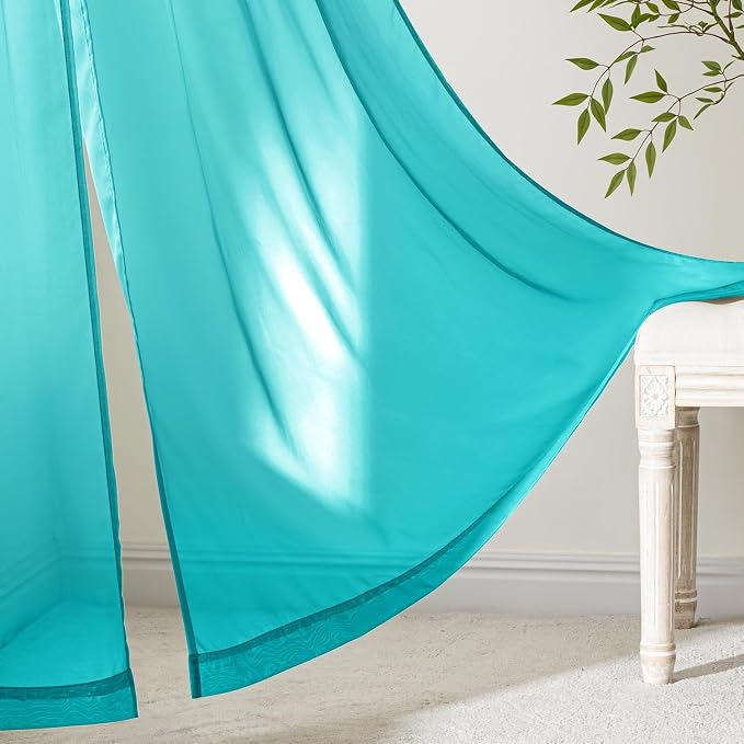 MIULEE Turquoise Sheer Curtains 96 Inches Long 4 Panels 42 x 96 Inches | Light - Image 6