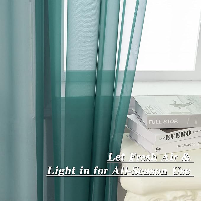 HUTO Dark Teal Green Sheer Curtains 54 inches Long for Bedroom Top Rod Pocket Sheer Window Panels Curtains for Nursery Living Room 52 by 54 Inch Length Set of 2