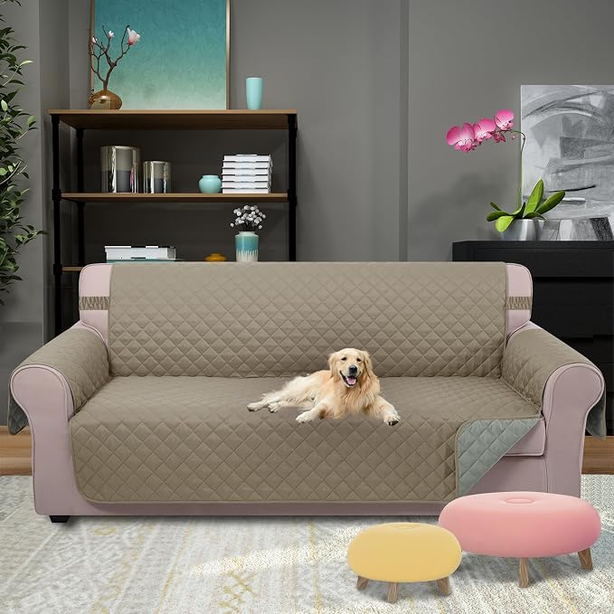 U-NICE HOME Large Sofa Cover Reversible Couch Cover, Khaki/Light Grey | - Image 2