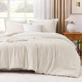 Litanika Comforters Beige Oversized King Size, 3 Pieces Lightweight Solid Bedding Comforter Set, All Season Fluffy Bed Set (120x98In Comforter & 2 Pillowcases)