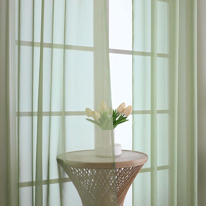 Sage Green Sheer Curtains 72 Inches Long 2 Panels Set, Transparent Voile Sheer - Image 2
