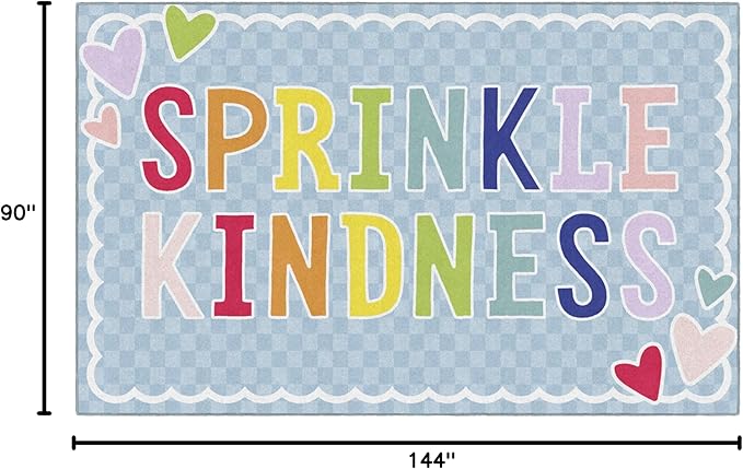 Flagship Carpets Schoolgirl Style Sprinkle Kindness Educational Area Rug for Kids Room Seating Décor, Children's Classroom, Play Carpet for Teaching and Playroom, 7'6" x 12', Blue