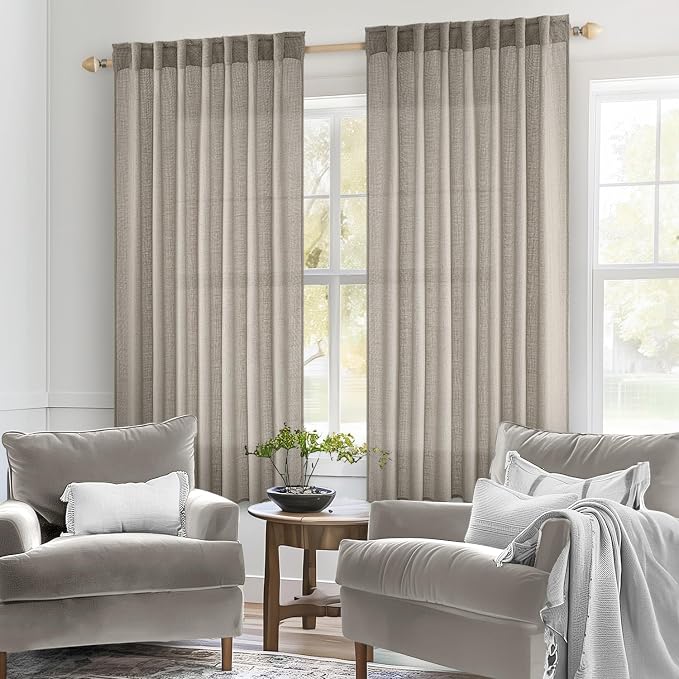 MIULEE Burlywood Birch Linen Curtains 52x54 Inch Long 2 Panels - Image 2