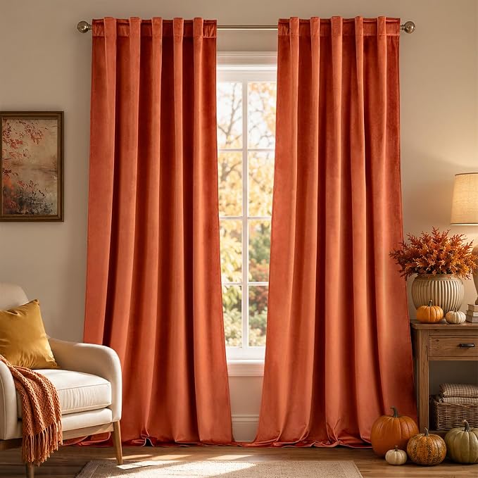 MIULEE Velvet Curtains 52x90 inches 2 Panels Fall Orange Blackout Curtains | by MIULEE
