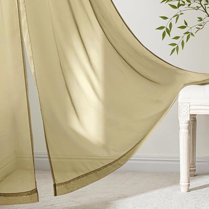 MIULEE Gold Sheer Curtains 108 Inches Long 4 Panels 42 x 108 Inches | Light - Image 6