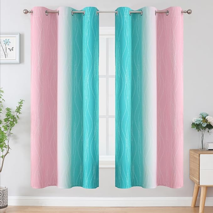 Pink and Teal Ombre Blackout Curtains - Image 2