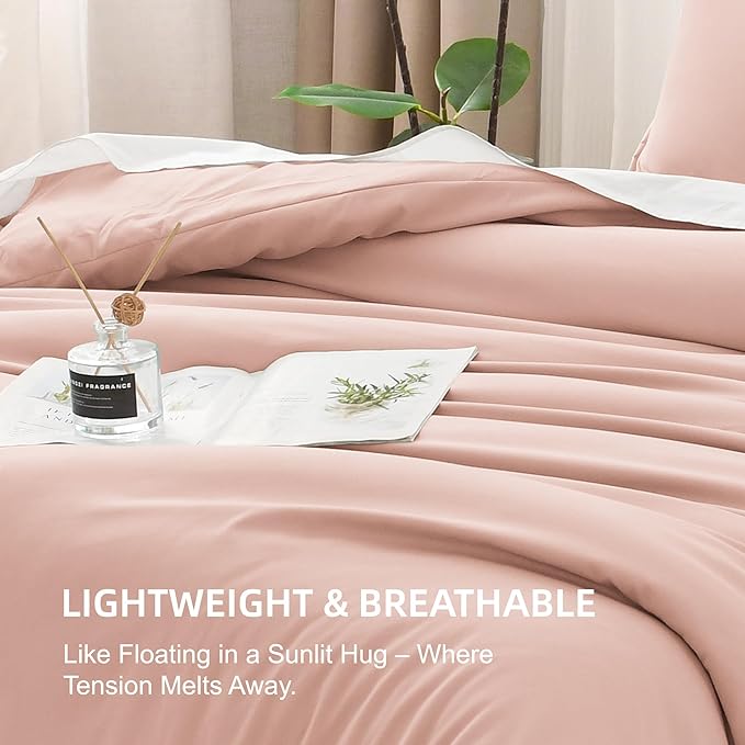 Litanika Pink Twin Comforter Set for Girls, 2 Pieces Kids Blush Plain Bedding Comforter Set, All Season Bed Set (66x90In Comforter & 1 Pillowcase)