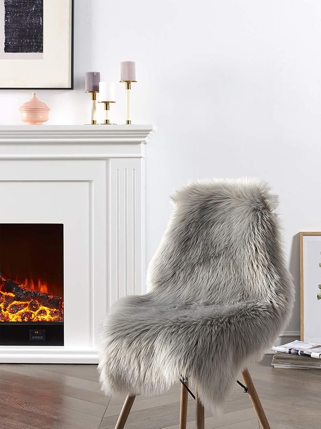 SERISSA 2x3 Fluffy Grey Faux Sheepskin Shaggy Rug - Image 2