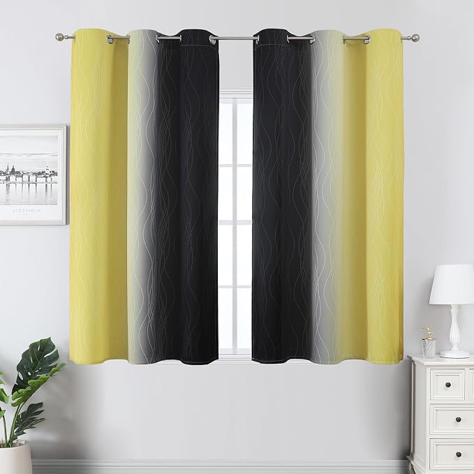 Black and Yellow Ombre Blackout Curtains 45 Inches Long | Room Darkening - Image 2
