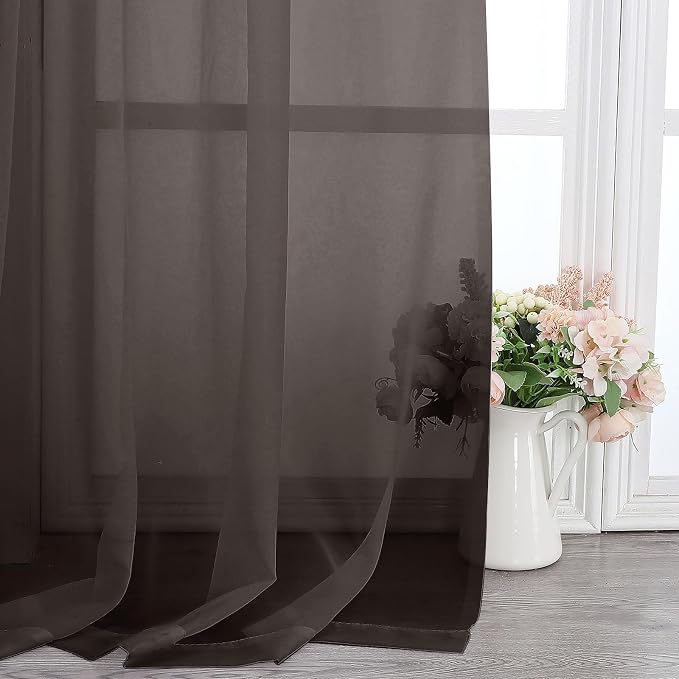 Chocolate Sheer Curtains 78 Inches Long 2 Panels, Light Filtering Voile Airy - Image 6