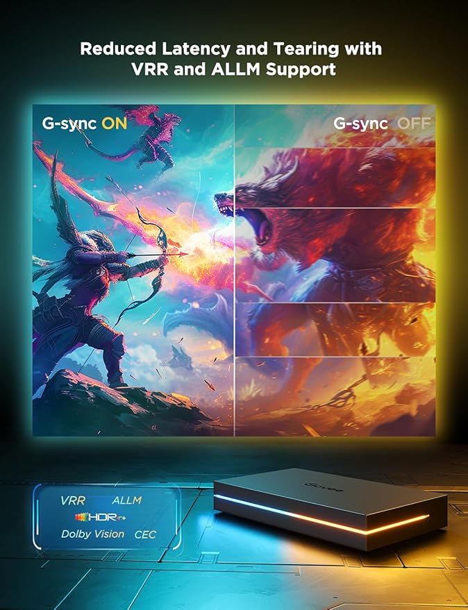 Govee HDMI 2.1 Sync Box 2, AI Sync Box with TV Backlight, Supports 8K@60Hz, 4K@144Hz, VRR and ALLM, Works with Matter and Alexa, RGBIC LED Light Strip for 75-85 inch TVs, 75 LEDs/m
