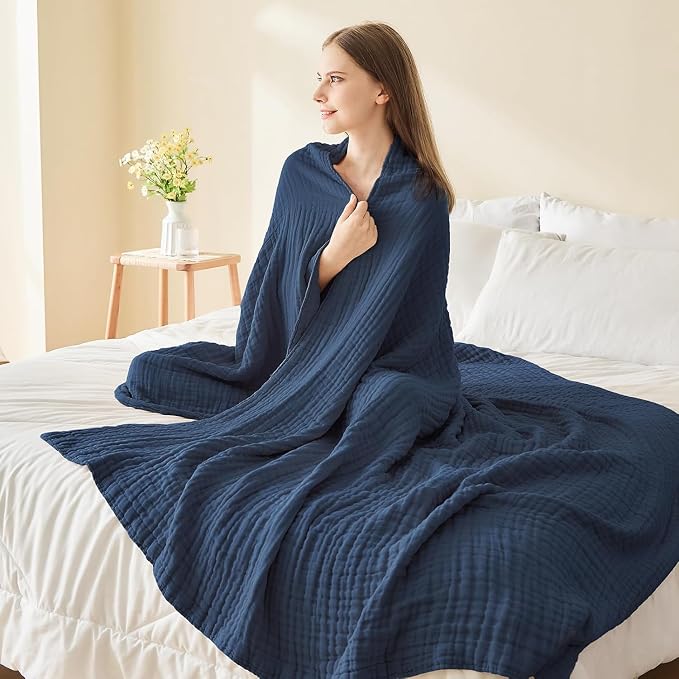 EMME Muslin Blankets for Adults Throw Blanket for Couch Breathable Gauze Soft - Image 7