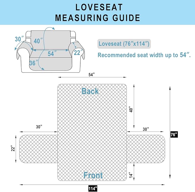 Reversible Loveseat Couch Sofa Covers, Light Grey | Loveseat Covers - Image 7