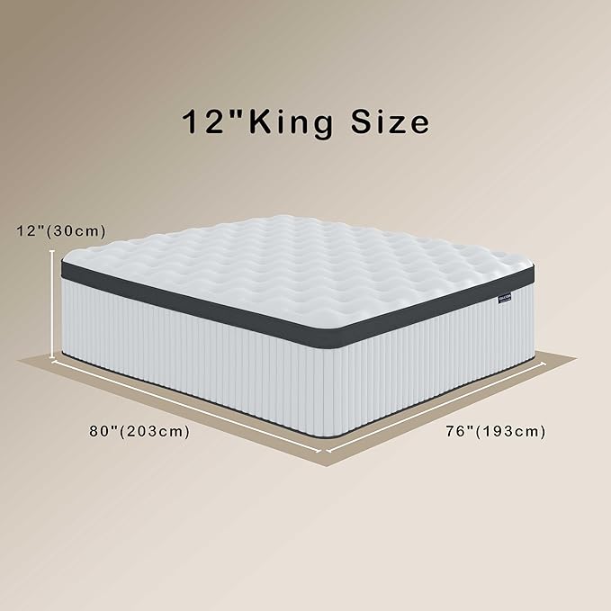 King Size Mattress, 12 Inch King Size Memory Foam Mattress in A Box for Comfort Sleep & Pain Relief, CertiPUR-US Certified, Medium Firm Mattresses