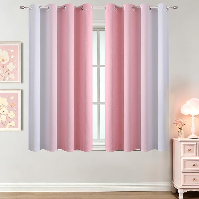 Pink and Greyish White Ombre Blackout Curtains - Image 2