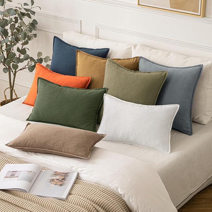MIULEE Decorative Linen Lumbar Pillow Covers 12x20 Inch Cream White | Boho - Image 5