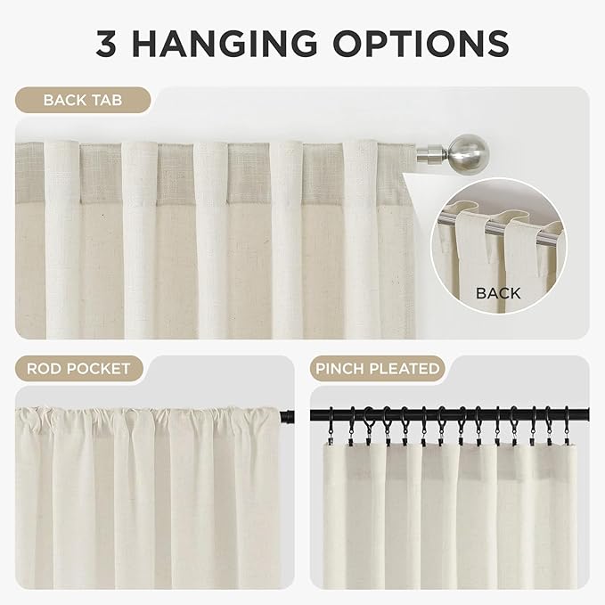 Joydeco Linen Curtains 72 inch Length 2 Panel Set, Light Filtering Curtain - Image 5