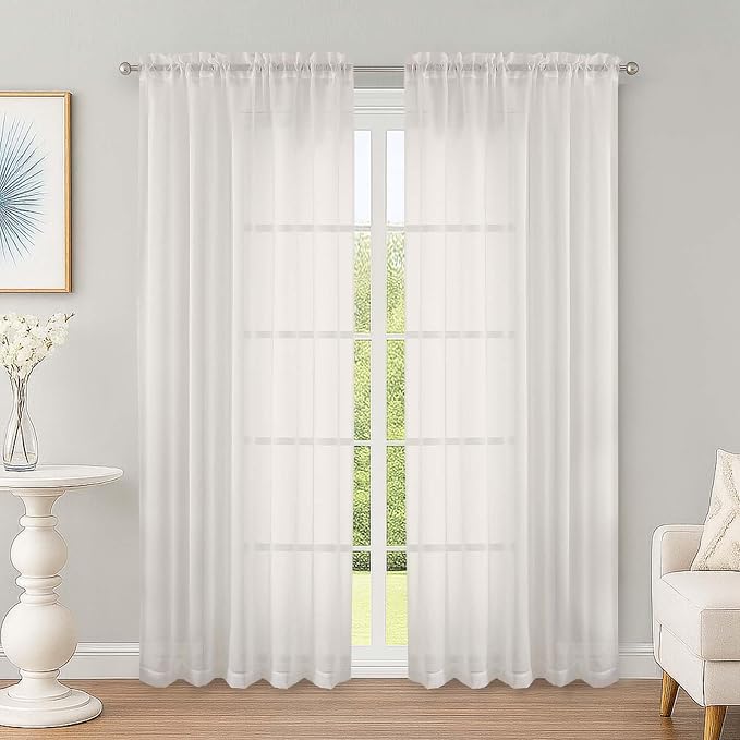 Ivory Sheer Curtains 78 Inches Long 2 Panels Set, Ivory Sheer Curtain by OWENIE