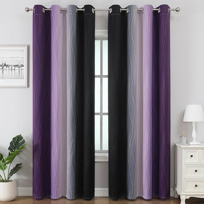 Black and Purple Ombre Blackout Curtains 108 Inch Length | Room Darkening - Image 2